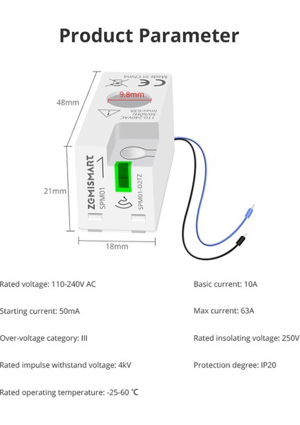 Zemismart Tuya Zigbee Mini Enerji Ölçer Elektrik Monitör Sensörü Gerçek Zamanlı Ölçü Desteği ZIGBEE2MQTT Ev Asistanı Kontrolü 63A (Yurt Dışından) fiyatları