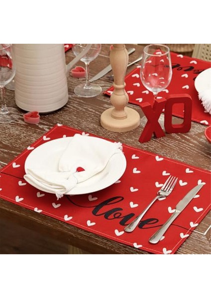Sevgililer Günü Placemats, Kalp Mevsimlik Çiftlik Çuval Örtüsü Kırmızı Kapalı Mutfak Masası Mat Matları Ev Partileri, 4 Pcs (Yurt Dışından) fırsatları