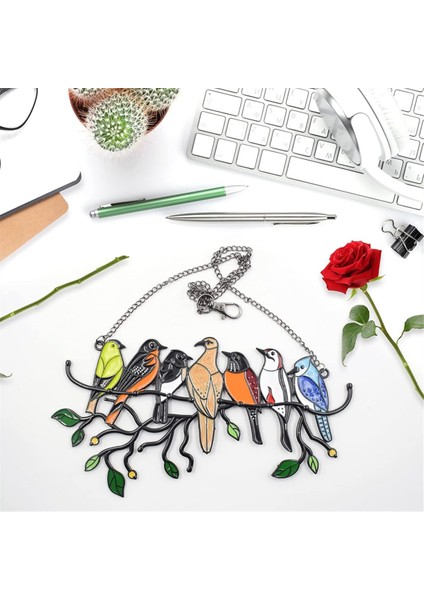 7 Kuşlar Dekoratif Kolye Vitray Pencere Asma Sanat Süsleri Kuş Boyama Iki - Metal Taraflı Güneş Yakalayıcılar (Yurt Dışından) indirimleri