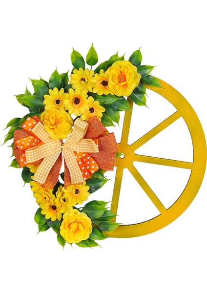 2024 Bahar Çelenk ve Tekerlek Dekorasyonu Ön Kapı Duvar Pencere Festivali Çiftlik Evi Sundurma Veranda Bahçe Dekoru 16.14INCH (Yurt Dışından)