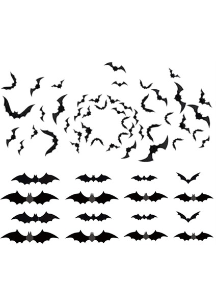 Cadılar Bayramı Pvc 3D Yarasa Duvar Dekorasyonu Cadılar Bayramı Partisi Malzemeleri Korkunç Yarasa Duvar Çıkartmaları Seti (Yurt Dışından)