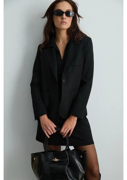 Suni Deri Rugan Büyük Çanta - Siyah