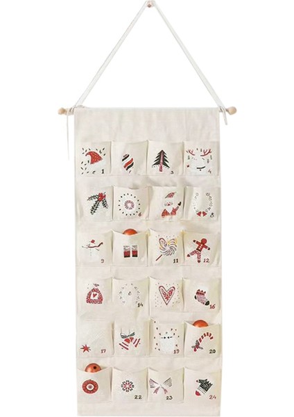Cabys ile Kumaş Noel TAKVIMI24 Gün Geri Sayım Takvim Takılı Depolama Çantası Noel Tatil Homewalldecoration (Yurt Dışından)