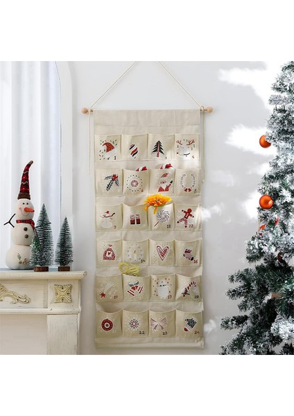 Cabys ile Kumaş Noel TAKVIMI24 Gün Geri Sayım Takvim Takılı Depolama Çantası Noel Tatil Homewalldecoration (Yurt Dışından) fiyatları