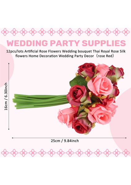 12PCS/LOTLAR Yapay Gül Çiçekleri Düğün Buket Thai Thai Royal Gül Ipek Çiçekler Ev Dekorasyon Düğün Dekor （gül Kırmızı） (Yurt Dışından) fırsatları