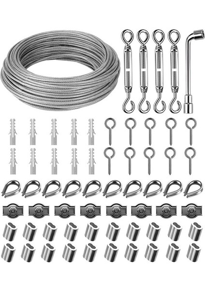 30M Φ 3mm Çelik Tel Kit, 304 Paslanmaz Çelik Gerilim Kablosu, Çelik Tel, Kuşu Esas Gerginlik Kiti ile Kaplı, Turnik (Yurt Dışından)