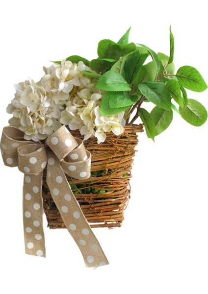 Krem Ortanca Kapı Askısı Sepet Çelenk, Kır Çiçekleri Kapı Asılı Sepet Çelenk, Ön Kapı Yaz Çelenk Hoş Geldiniz Işareti (Yurt Dışından)