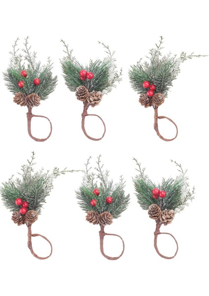 Noel Peçete Yüzükleri Seti 6, Yapay Çam Konileri ile Peçete Tutucu Yüzük Kırmızı Berry Dekor (Yurt Dışından)