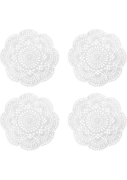 4pcs 8.6 Inç Doilies Tığ Işi Yuvarlak Dantel Doily El Yapımı Placemats Pamuk Tığ Işi Bardak Altlıkları (Beyaz) (Yurt Dışından)