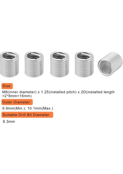 100PCS M8X1.25X2D Paslanmaz Çelik Sarmal Tel Ek Set Sarmal Dişli Ekleme Kablo Vidalı Kaplar Onarım Aletleri (Yurt Dışından) fiyatları