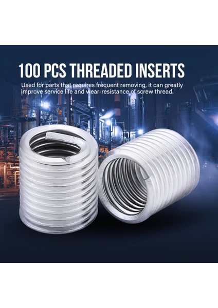 100PCS M8X1.25X2D Paslanmaz Çelik Sarmal Tel Ek Set Sarmal Dişli Ekleme Kablo Vidalı Kaplar Onarım Aletleri (Yurt Dışından) modelleri