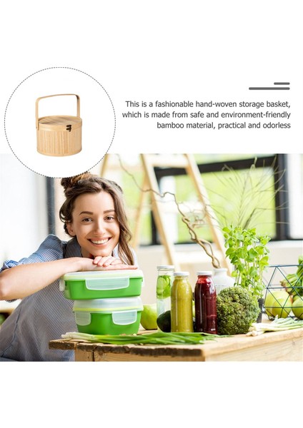 Bambu Dokuma Sepetler Antika Renkli Pasta Özel Hediye Sepeti Vintage Bambu Dokuma Öğle Yemeği Kutusu Sepeti (Yurt Dışından) fırsatları