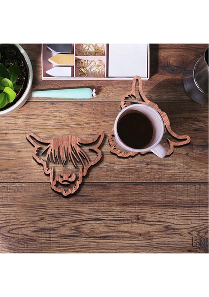 Hayvan Tasarımı Ahşap Bardak Altlıkları, Ahşap Highland Inek Bardak Altlıkları, 4 Adet Iskoç Highland Inek Bardak Altlıkları, Tabanlı Bardak Altlıkları (Yurt Dışından)