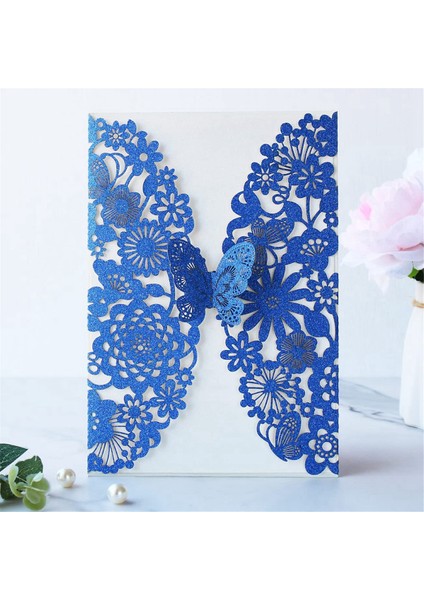 20 Set Kelebek Davet Kartları Dantel Düğün Davetiyeleri Zarflarla (Mavi Glitter) (Yurt Dışından) fırsatları