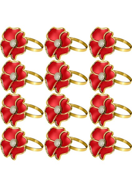 Çiçek Peçete Yüzükleri - Kağıt Peçeteleri ve Yemek Için Masa Bezleri Için Rasta Olmayan, Zarif Peçete Tutucuları, 12 Kişilik Kırmızı Set (Yurt Dışından)