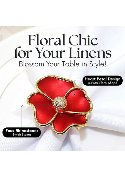 Çiçek Peçete Yüzükleri - Kağıt Peçeteleri ve Yemek Için Masa Bezleri Için Rasta Olmayan, Zarif Peçete Tutucuları, 12 Kişilik Kırmızı Set (Yurt Dışından) fiyatları