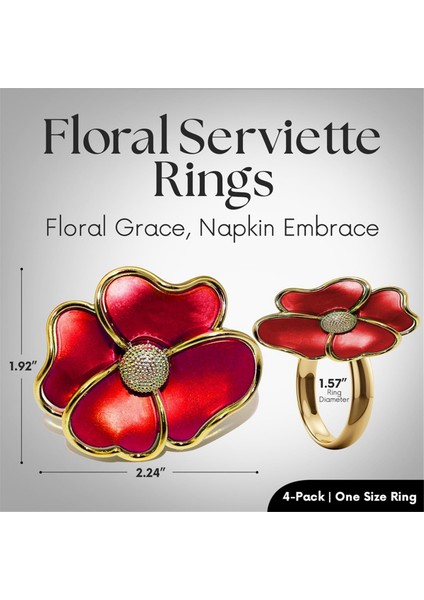 Çiçek Peçete Yüzükleri - Kağıt Peçeteleri ve Yemek Için Masa Bezleri Için Rasta Olmayan, Zarif Peçete Tutucuları, 12 Kişilik Kırmızı Set (Yurt Dışından) modelleri