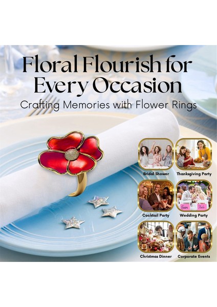 Çiçek Peçete Yüzükleri - Kağıt Peçeteleri ve Yemek Için Masa Bezleri Için Rasta Olmayan, Zarif Peçete Tutucuları, 12 Kişilik Kırmızı Set (Yurt Dışından) fırsatları