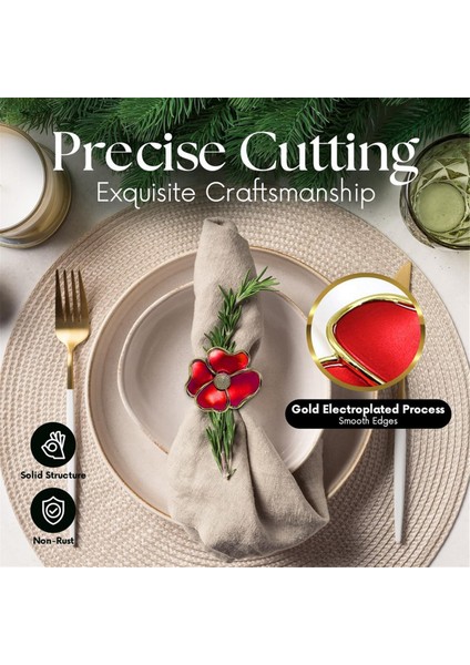 Çiçek Peçete Yüzükleri - Kağıt Peçeteleri ve Yemek Için Masa Bezleri Için Rasta Olmayan, Zarif Peçete Tutucuları, 12 Kişilik Kırmızı Set (Yurt Dışından) indirimleri