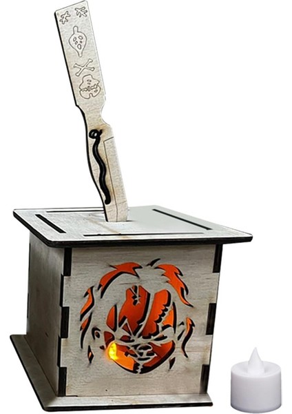 El Yapımı Cadılar Bayramı Fener Dekorasyonları, LED Mum ile Ahşap Korku Fener Lambası, Komik Dekoratif Işıklar E Tarzı (Yurt Dışından)