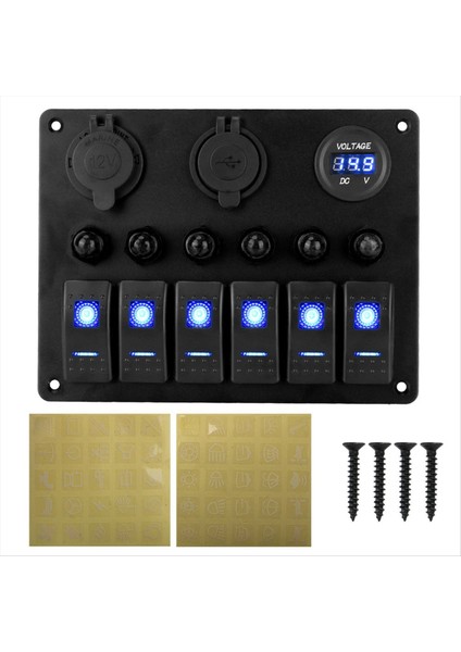 Evrensel Araba Rv 6 Anahtar Paneli 12/24V Rocker Panel Voltmetre USB Şarj Cihazı Devre Kesici Test Cihazı Işık Geçiş C. (Yurt Dışından)