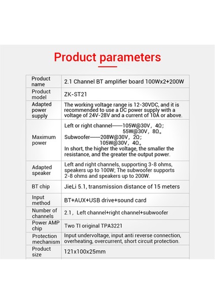 ZK-ST21 Bluetooth Güç Amplifikatör Kartı 2.1 Kanal 100W+100W+200W Subwoofer TPA3221 Dijital Güç Amplifikatör Modülü (Yurt Dışından) fırsatları