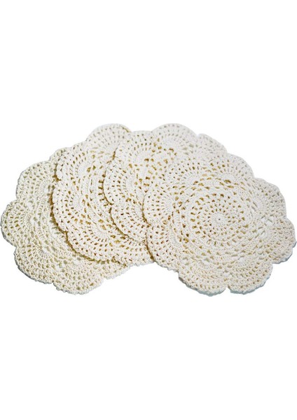 4pcs 8.6 Inç Doilies Tığ Işi Yuvarlak Dantel Doily El Yapımı Placemats Pamuk Tığ Işi Bardak Altlıkları (Bej) (Yurt Dışından)