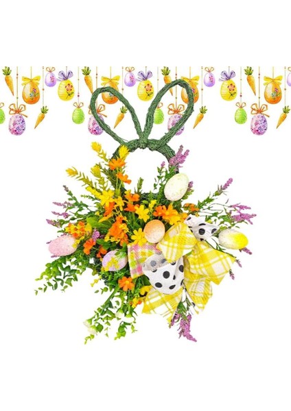 Ilkbahar Paskalya Tavşanı Çelenk Yapay Çiçek Tavşan Yumurta Rattan Rattan Ilkbahar Ön Kapı Çelenk Rustik El Yapımı (Yurt Dışından)