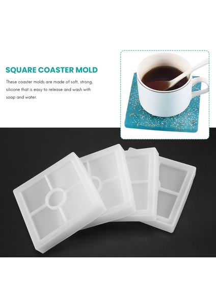 Silikon Coaster Kalıpları Silikon Reçine Kalıp, Reçine, Beton, Çimento ve Polimer Kil ile Döküm Için Net Epoksi Kalıplar (4 Paket Kare Kalıplar) (Yurt Dışından) modelleri