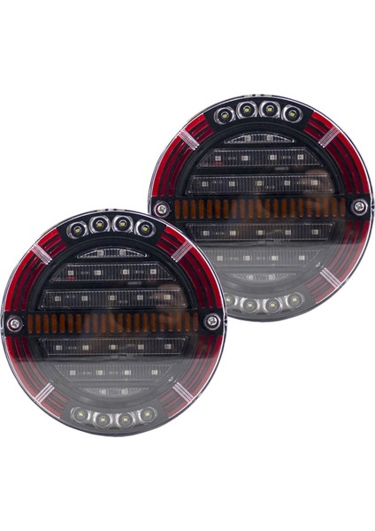 2 Adet Yuvarlak LED Römork Kuyruk Işığı Fren Lambası Drl Akışlı Sinyal Lambası Araba Kamyonu Gemileri Otobüs Teknesi Karavan 12V 24V (Yurt Dışından)