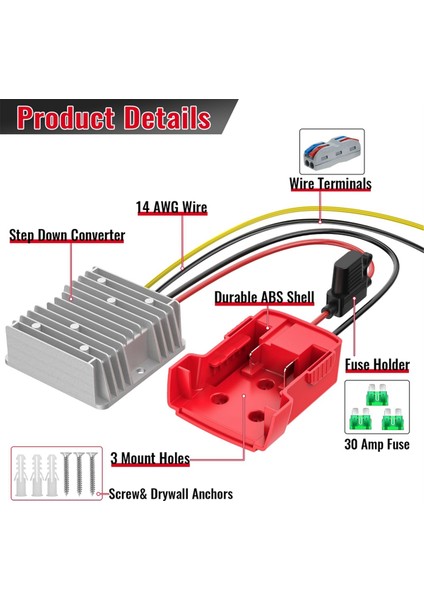 18V - 12V Milwaukee M18 Güç Tekerlekleri Için Dönüştürücü Pil Adaptörü, Dc 12V 20A 240W Buck Dönüştürücü Regülatör (Yurt Dışından) fiyatları