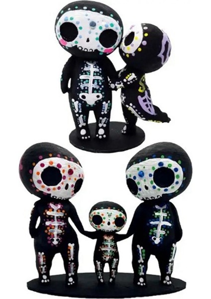 Kafatası Aile Figürinleri Reçine El Sanatları Sevimli Heykel Dekoratif Şeker Kafatasları El-A (Yurt Dışından) fiyatları