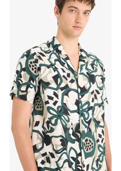 Regular Fit Apaş Yaka Desenli Kısa Kollu Gömlek E1271AX25SM