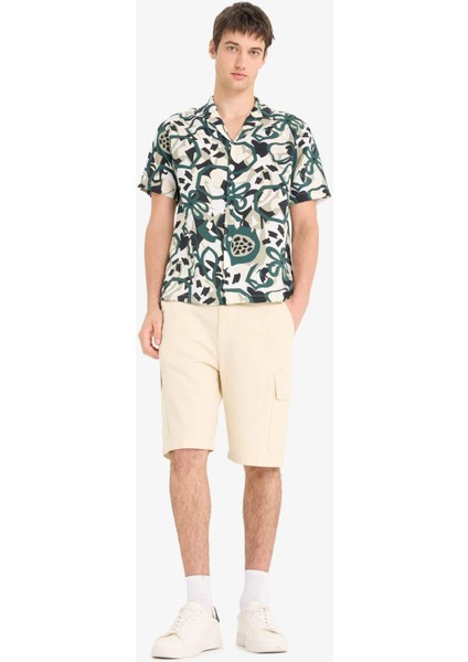 Regular Fit Apaş Yaka Desenli Kısa Kollu Gömlek E1271AX25SM