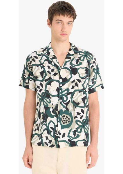 Regular Fit Apaş Yaka Desenli Kısa Kollu Gömlek E1271AX25SM