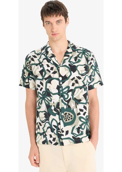 Regular Fit Apaş Yaka Desenli Kısa Kollu Gömlek E1271AX25SM