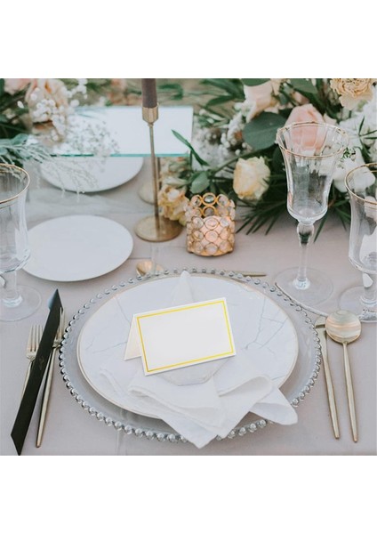 Place Cards 120 Düğün, Ziyafet, Masa Kartları ve Isim Kartları Için Uygun Altın Folyo Sınırları Olan Küçük Çadır Kartları (Yurt Dışından) modelleri