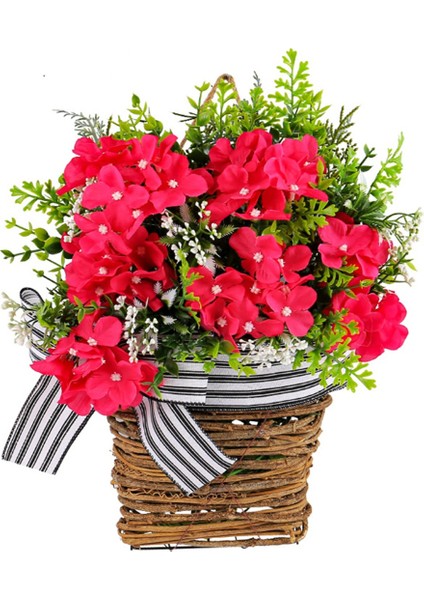 Ön Kapı Çelenk Kapı Asılı Sepet Ön Kapı Dekorasyon Asılı Kırmızı Ortanca Yaz Çelenk Ön Kapı Dekor (Yurt Dışından)