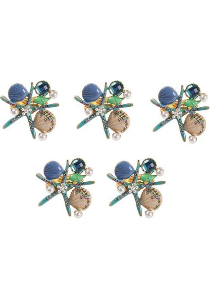 5pcs Denizyıldızı Peçete Yüzükleri, Inci Rhinestone Okyanus Kıyı Deniz Peçete Halka Tutucuları Parti Için Peçete Tokası, Mavi (Yurt Dışından)
