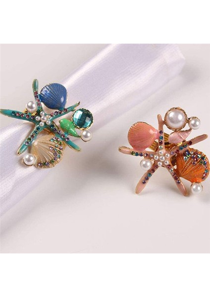 5pcs Denizyıldızı Peçete Yüzükleri, Inci Rhinestone Okyanus Kıyı Deniz Peçete Halka Tutucuları Parti Için Peçete Tokası, Mavi (Yurt Dışından) fırsatları