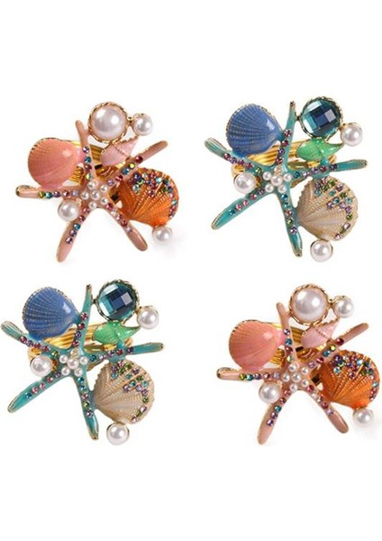 5pcs Denizyıldızı Peçete Yüzükleri, Inci Rhinestone Okyanus Kıyı Deniz Peçete Halka Tutucuları Parti Için Peçete Tokası, Mavi (Yurt Dışından) indirimleri