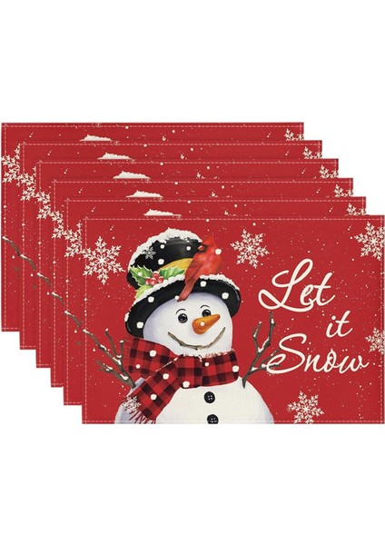 Kırmızı Noel Kış Placemats Seti 6, 12X18 Inç Mevsimlik Noel Tatil Masası Paspasları (Yurt Dışından)