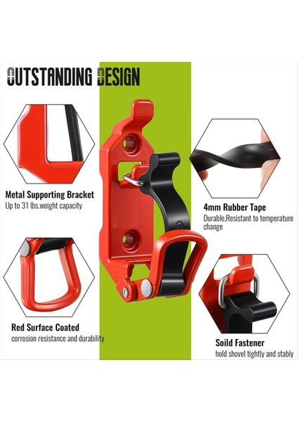 Çatı Rafı Için Kürek Montajı, Metal Kauçuk Kelepçeler, Duvar Montaj Braketleri, Hızlı Serbest Bırakma Tutucu Montaj Kiti (4 Adet) Kırmızı (Yurt Dışından) modelleri