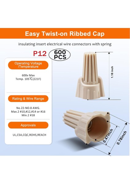 Tan Tel Somunu, Kanatlı Tel Ucu Konnektör Kapağı, Somun 18-8 Awg, HSP13 Tipi Vidalı Terminal, Elektrik Kablolarını Bağlamak Için (Yurt Dışından) modelleri