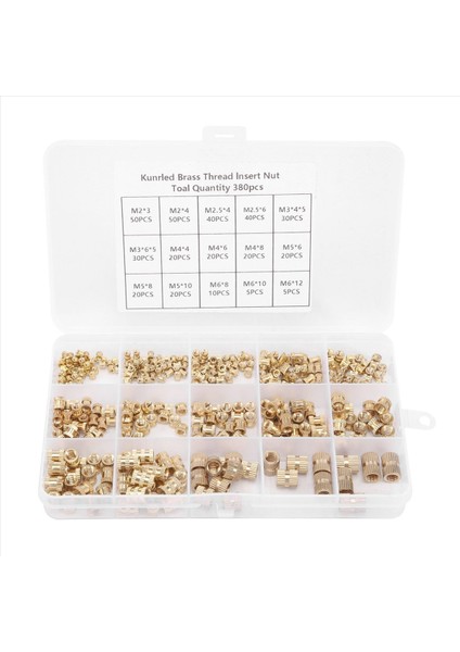 380PCS Iplik Ekleri M2 M2 M2.5 M3 M4 M5 M6 Metrik Dişi Iplik Pirinç Trafikli Dişli Gömme Somunlar Çeşitliliği Kiti (Yurt Dışından)