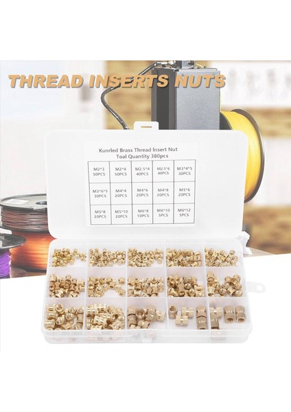 380PCS Iplik Ekleri M2 M2 M2.5 M3 M4 M5 M6 Metrik Dişi Iplik Pirinç Trafikli Dişli Gömme Somunlar Çeşitliliği Kiti (Yurt Dışından) indirimleri