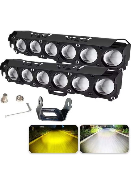 6 Lens Motosiklet LED Spotlight Çift Renk Hı/düşük Işın Sis Lambaları Araba Kamyonları Için Suv Utv 12V 24VMINI Lens Far (Yurt Dışından) modelleri