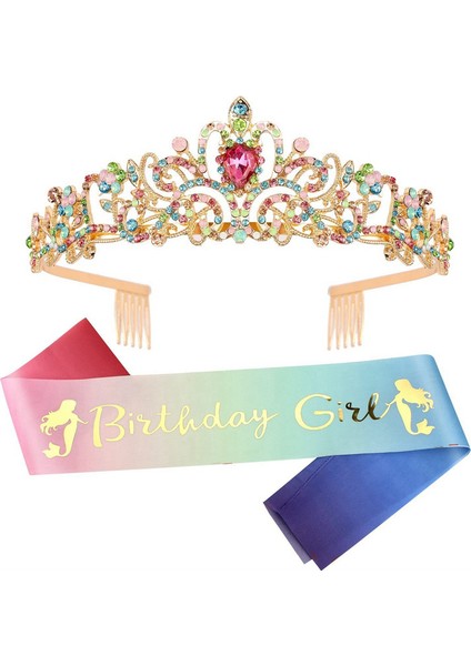 Doğum Günü Tiaras Kızlar Için Doğum Günü Taç Kümesi Mutlu Yıllar Kız Prenses Doğum Günü Partisi Dekorasyonları Hediyeler A (Yurt Dışından)