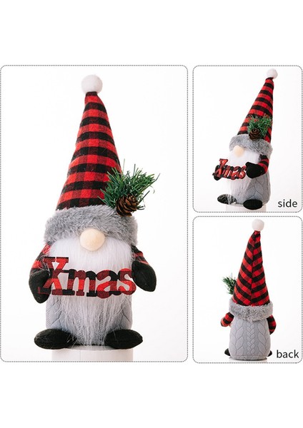 Noel Süslemeleri Noel Ekose Şapka Heykelcik Kırmızı ve Siyah Ekose Alfabe Duran Gnome Erkek (Yurt Dışından) indirimleri