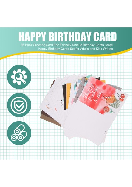 36 Paket Tebrik Kartı Çevre Dostu Benzersiz Doğum Günü Kartları Büyük Mutlu Yıllar Kartları Yetişkinler ve Çocuklar Için Set (Yurt Dışından) fırsatları